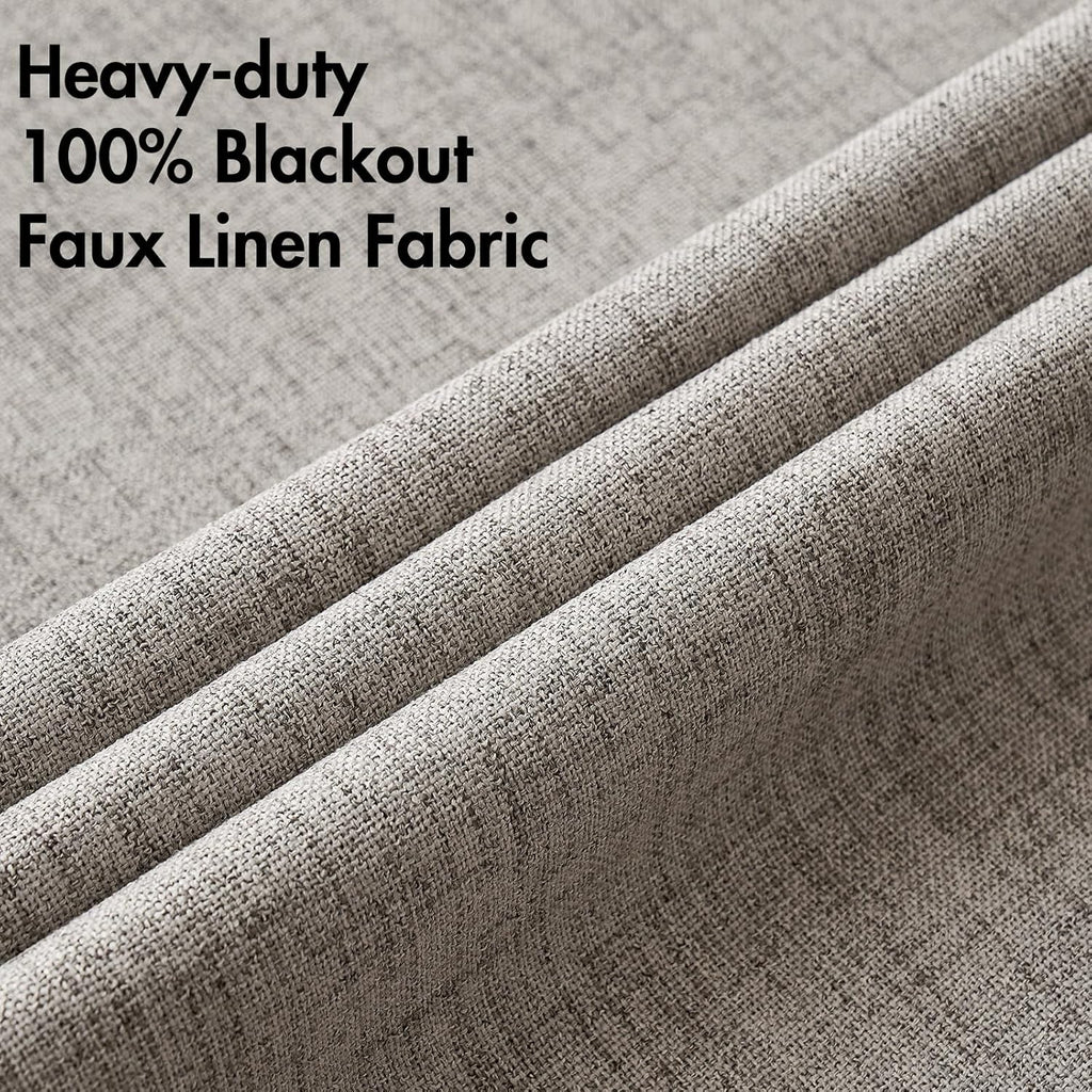 MIULEE 100% Blackout Linen Textured Curtains - Thermal Insulated Room Darkening Drapes | Warm Taupe, 52 x 45 Inch (2 Panels)