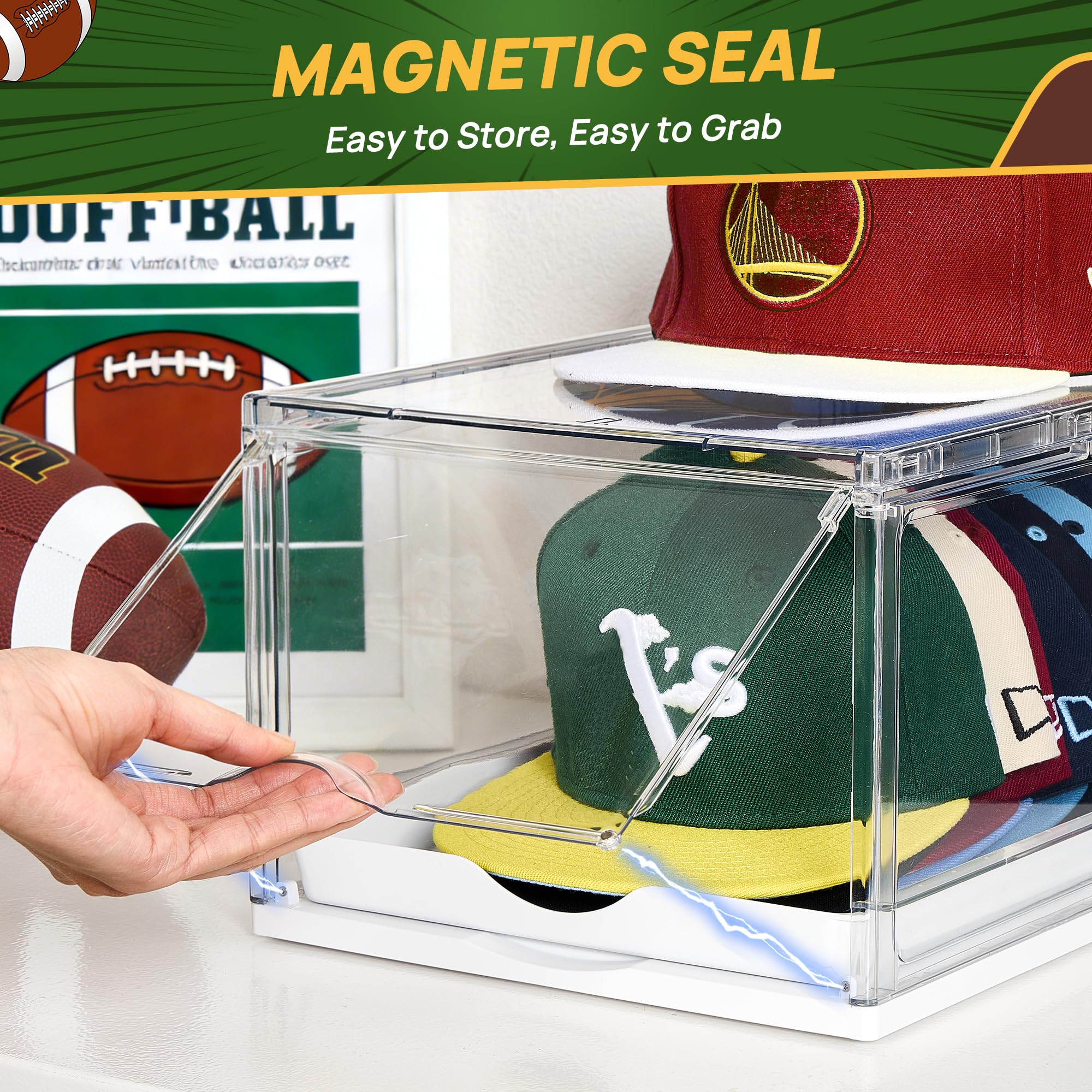 Vtopmart 2 Pack Hat Organizer for Baseball Caps, Clear Hats Holder Box with Drawer, Large Cap Storage with Sliding Tray, Stackable Rack Display Case with Magnetic Door, Each Holds 12 Hats