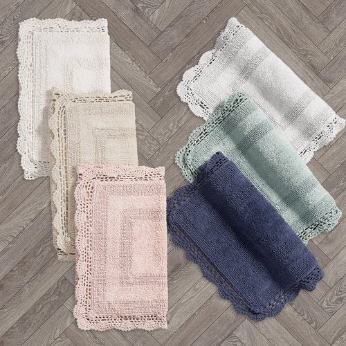 Laura Ashley Absorbent Bath Mat Reversible Crochet Soft and Plush Bathroom Mat 100% Cotton 24x40 Bath Rug, Sage Green