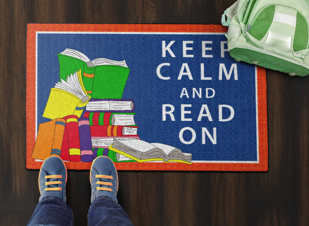 Flagship Carpets - Keep Calm & Read On Area Rug for Children's Classroom, Kid's Bedroom, Teacher's Space and at Home Family Living or Play Room, 2' x 3', Red&Blue