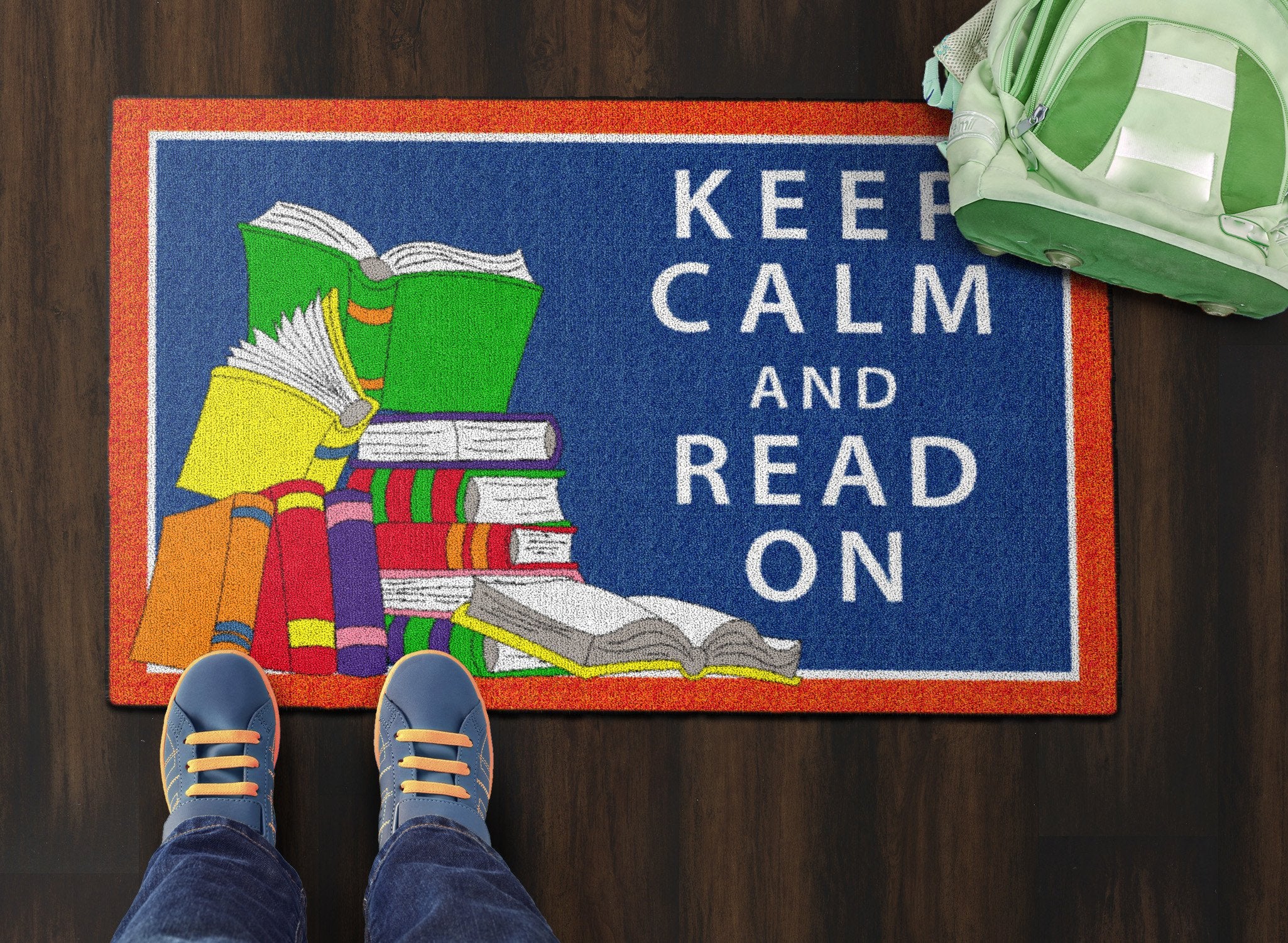 Flagship Carpets - Keep Calm & Read On Area Rug for Children's Classroom, Kid's Bedroom, Teacher's Space and at Home Family Living or Play Room, 2' x 3', Red&Blue