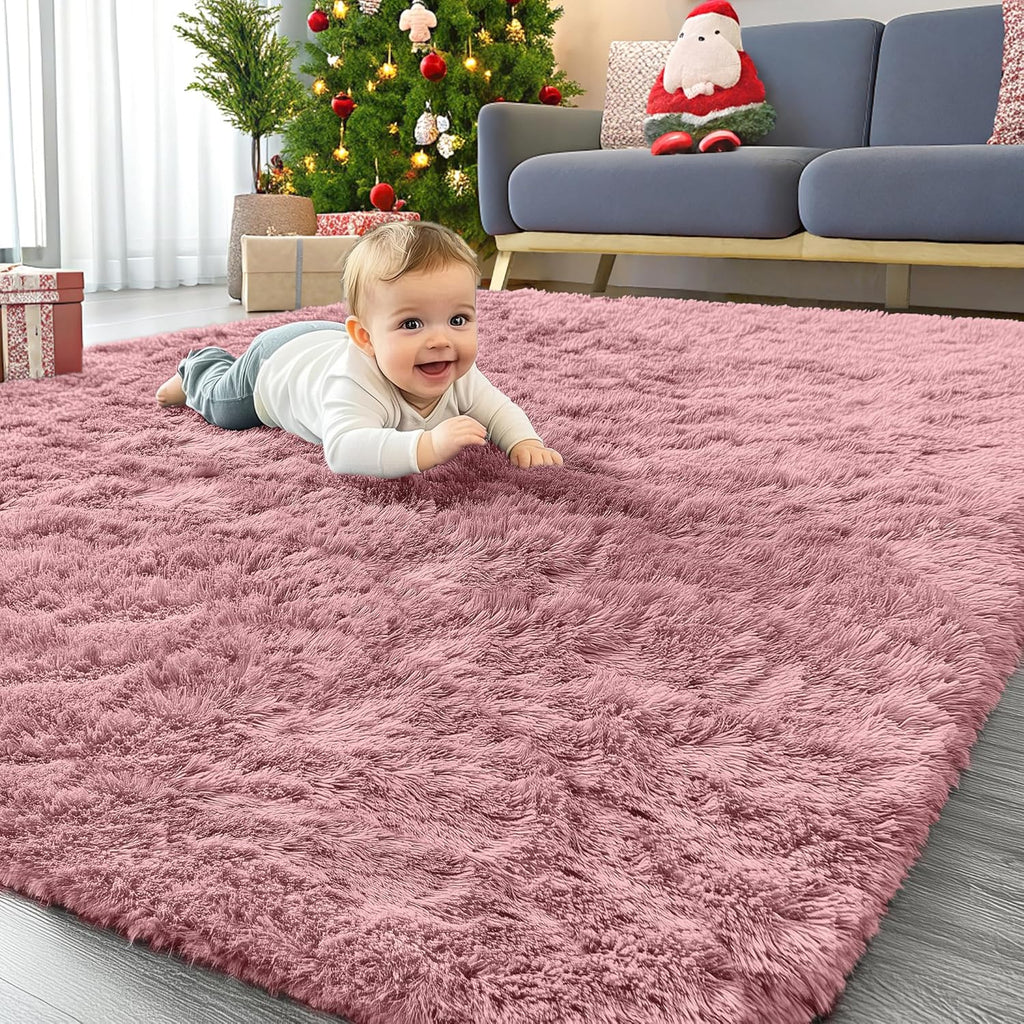 OLANLY Area Rugs - Soft Fluffy Shaggy Indoor Carpet for Living Room & Bedroom | 4x5.9 ft Pale Pink