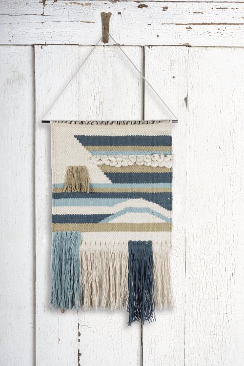 Primitives by Kathy Seaside Woven Wall Hanging, Handmade Bohemian Fringe Tassel Banner, Cotton, 14"W x 22"L