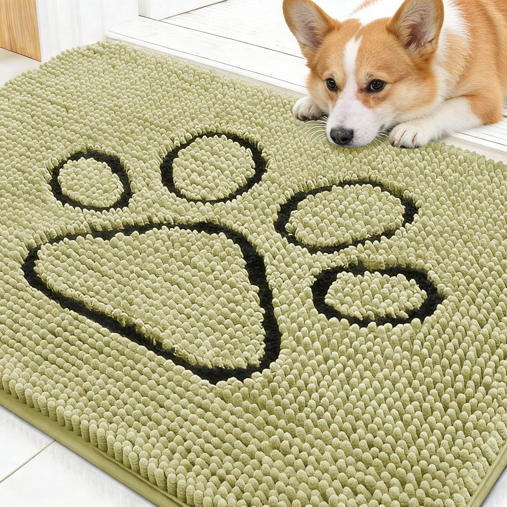 OLANLY Dog Door Mat - Absorbent Non-Slip Mud Mat for Dogs - 30x20 Paw Print Design in Vanilla