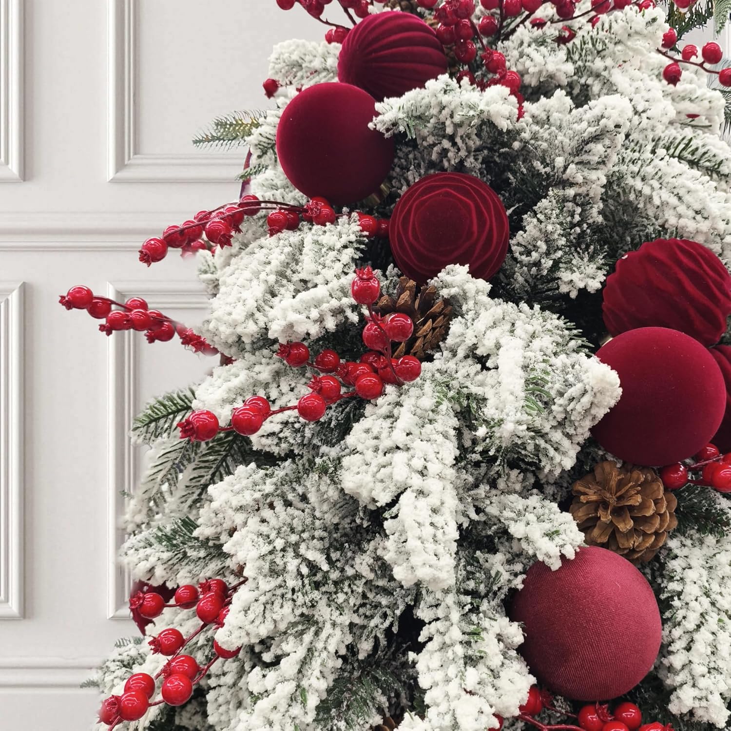 Red Velvet Flocked Christmas Ornaments by [Brand Name] - 15PCS Shatterproof Matte Balls for Elegant Holiday Decor | 3.15” Burgundy Red