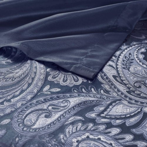 Madison Park Aubrey Shower Curtain Paisley Jacquard Pieced Microfiber Faux Silk Modern Home Bathroom Decorations Bathtub Privacy Screen, Decorative Bathroom, 72" x 72", Navy