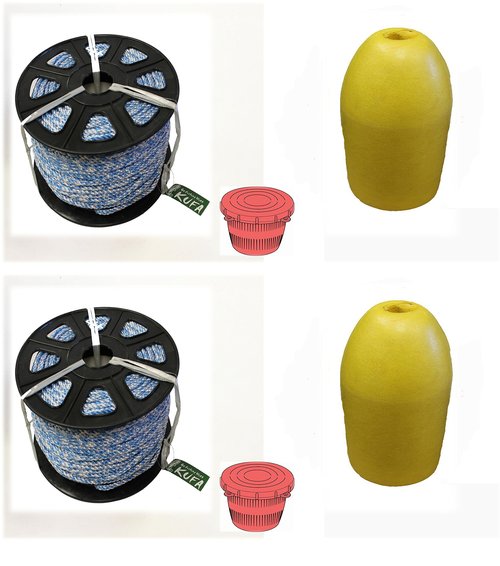 2-Pack of KUFA Sports Prawn Trap Accessory Combo, Ø1/4" x 400' Non-Lead Sinking line, 14" Float and Vented Bait Jar (SL4+F13Y+HB5) x2