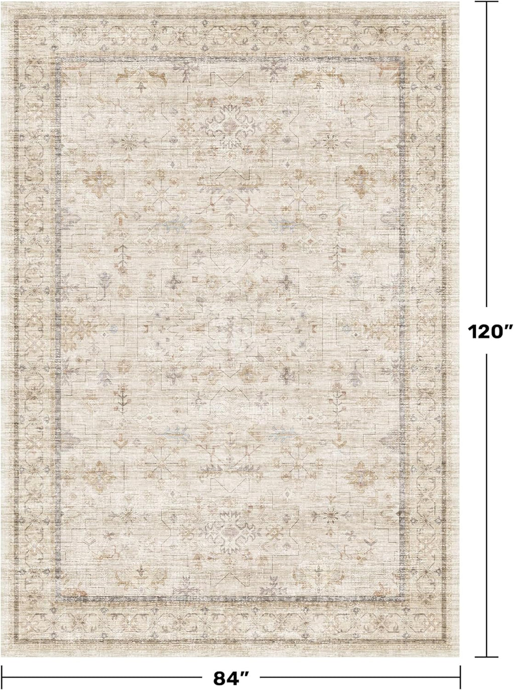 Regine Switzerland Farmhouse Area Rug - Soft Low Pile 7x10 | Non-Slip Rubber Backing, Light Beige Geometric Design