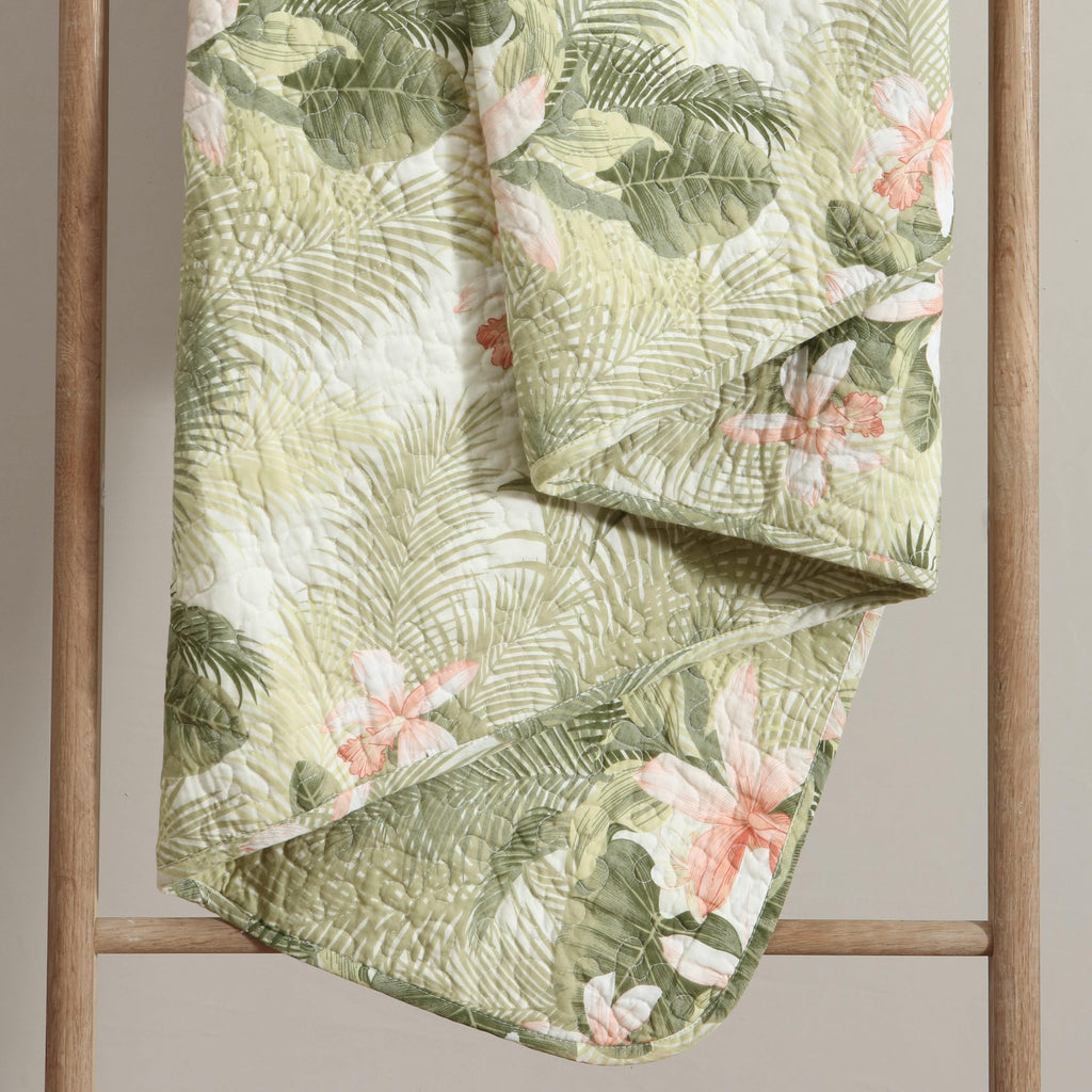 Tommy Bahama - King Quilt Set, Reversible Floral Bedding with Matching Shams, Bedding Set Seasons (Tropical Orchid Green, King)
