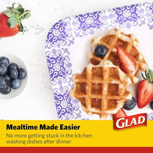 Glad Square Disposable Paper Plates - Heavy Duty, Soak Proof & Microwaveable | 8.5" Diameter, 50 Count