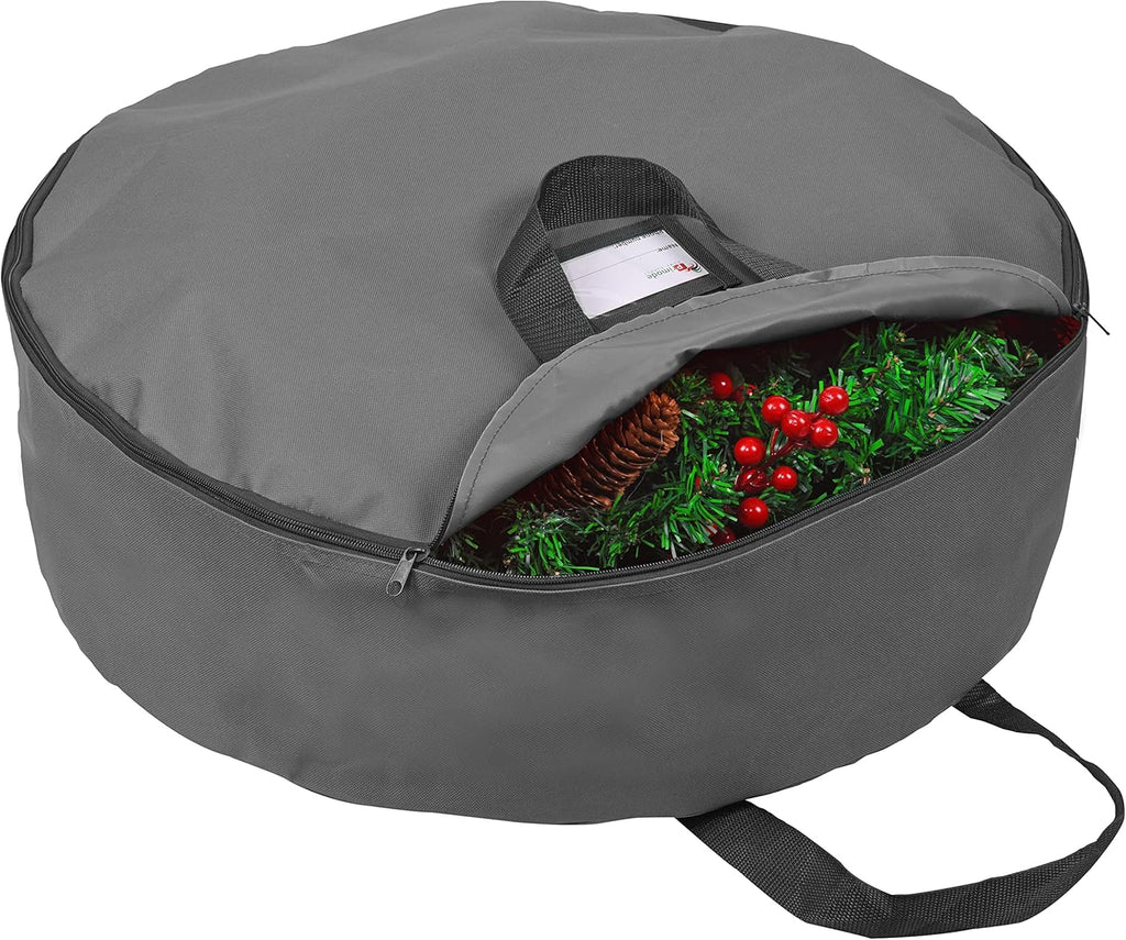 Primode Wreath Storage Bag - Heavy Duty 600D Oxford Polyester with Handles | 30" Gray Xmas Holder