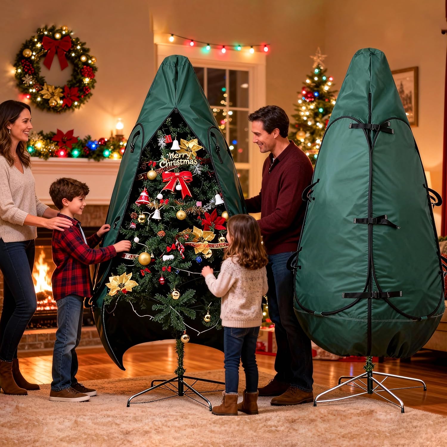 Upright Christmas Tree Bag - 9 Ft Storage Cover for 8-10 Ft Artificial Trees | Durable Protection