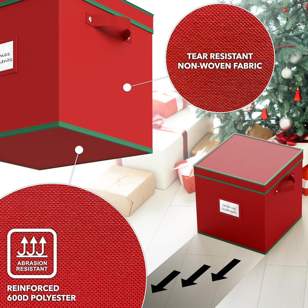 Simple Houseware Heavy-Duty Christmas Ornament Storage Box - Adjustable Dividers, Holds 64 Ornaments, Red