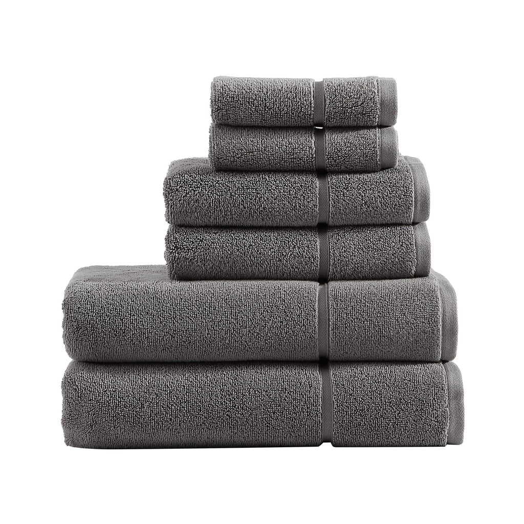 Vera Wang - Bath Towels, Super Soft 100% Cotton Towel Set, Highly Absorbent with a Medium-Weight Plush Feel, Low Linting & Fade Resistant Bathroom Towels (Modern Lux Grey, 6 Piece)