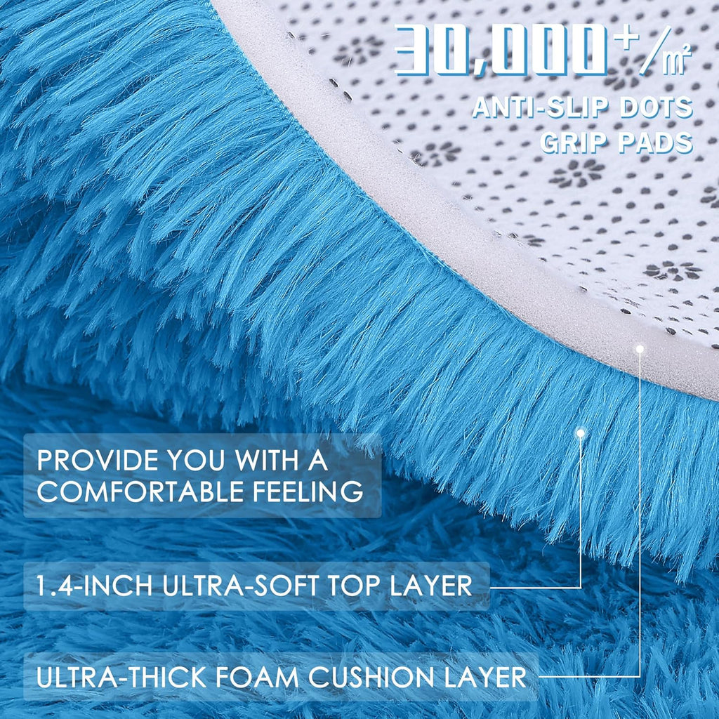 OLANLY Soft Fluffy Shaggy Bedside Rug - Machine Washable 2x3 Entryway Carpet in Bright Blue