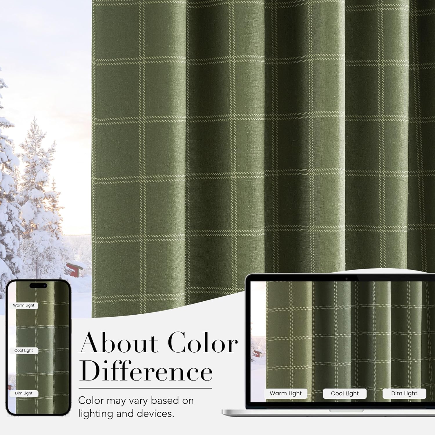 NICETOWN Buffalo Plaid Blackout Curtain Panels - Thermal Insulated 84" Length, Moss Green, 52" W x 84" L