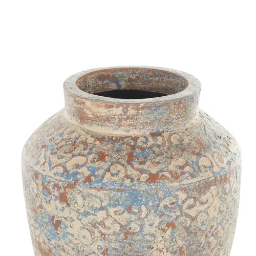 Deco 79 Ceramic Scroll Decorative Vase Antique Style Centerpiece Vase with Blue and Copper Accents, Flower Vase for Home Decoration 10" x 10" x 16", Beige