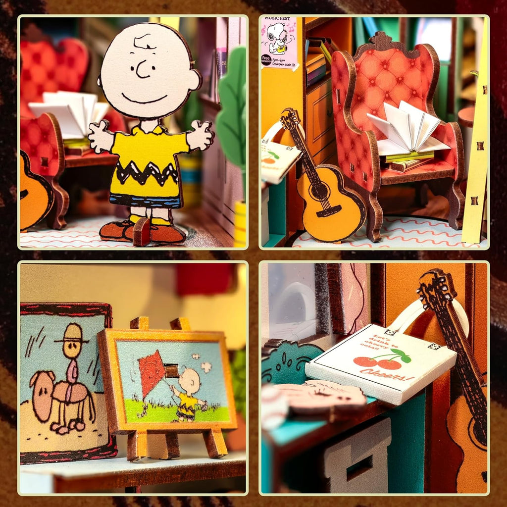 Peanuts Storybook Corner Book Nook Kit - 3D Wooden Puzzle with Snoopy Figurine & LED Light-Up House