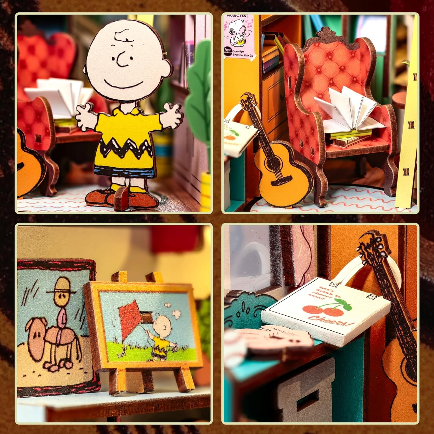 Peanuts Storybook Corner Book Nook Kit - 3D Wooden Puzzle with Snoopy Figurine & LED Light-Up House