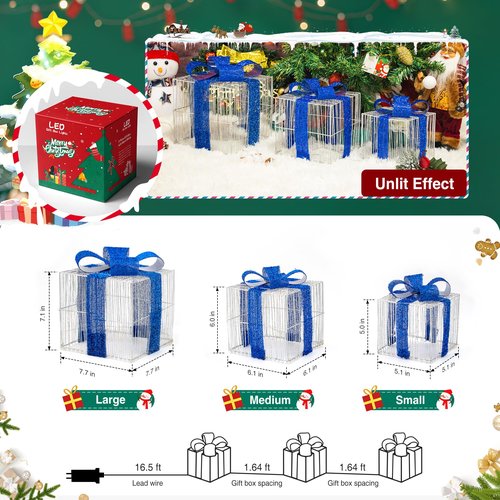 3 pack st patricks day decorations Lighted Gift Boxes - 65 LED Pre-Lit, Plug-in Light Up Presents Box - Decor for st patricks day, Indoor Outdoor Home,Yard, Lawn - Ideal for Holiday, Party, Anniversary