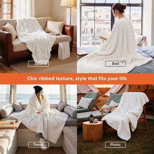 Bedsure GentleSoft Twin Blanket - Cozy Fleece Blanket for College Dorms | Off White, 60x80 Inches