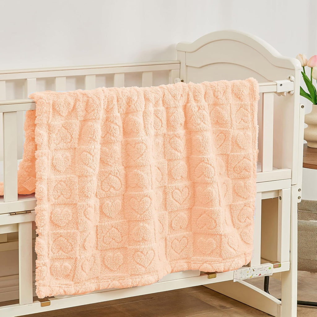 Yurhap Fleece Baby Blanket - Ultra Soft Heart Checkered Design | Cozy 30"x40" Apricot Pink for Infants