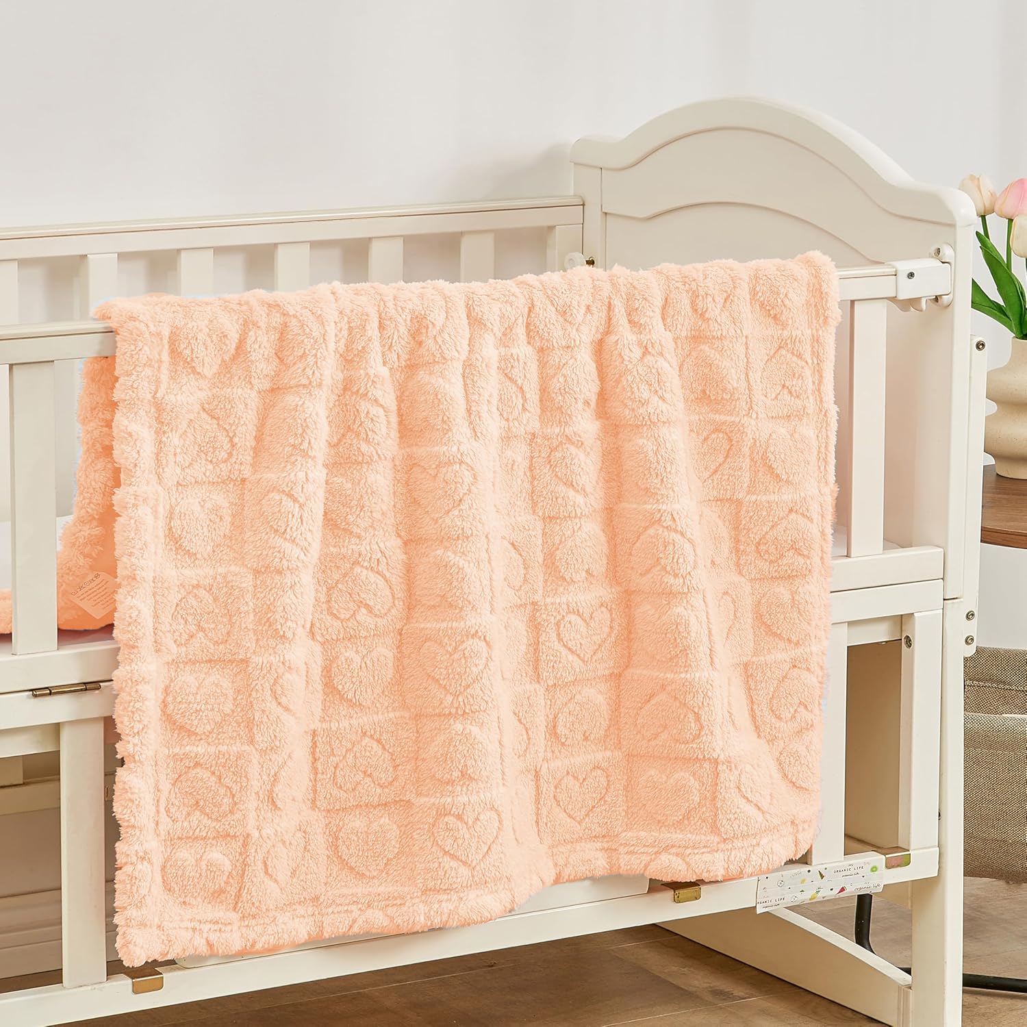 Yurhap Fleece Baby Blanket - Ultra Soft Heart Checkered Design | Cozy 30"x40" Apricot Pink for Infants