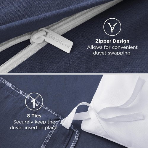 Bedsure Navy Blue Duvet Cover Set - Soft Cotton-Like Polyester Bedding, Full Size 3 Pieces, 80x90 Inches