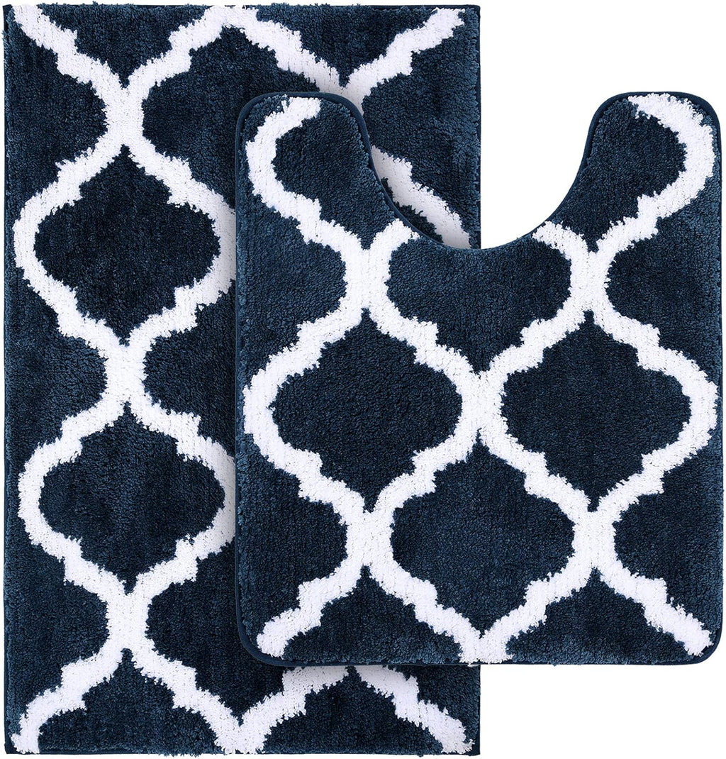 OLANLY Bathroom Rugs Set - 2-Piece Microfiber Bath Mats with Non-Slip Design | Navy, Machine Washable (30"x20"+24"x20")