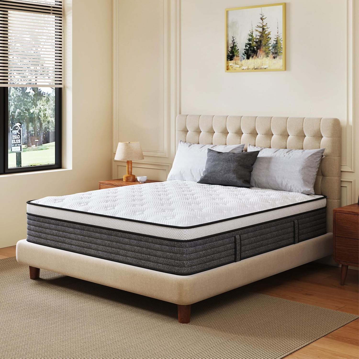 Skiennix Queen Mattress - 12 Inch Hybrid Foam & Pocket Springs | Medium Feel, Fiberglass Free, Extra Edge Support
