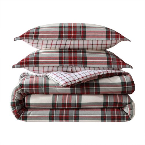 Eddie Bauer - Twin Comforter Set, Naturally Soft Cotton Flannel Bedding w/Matching Pillowcase, Medium Weight for Year Round Use, 2 Piece Bed Sets (Serendipity Plaid Red)