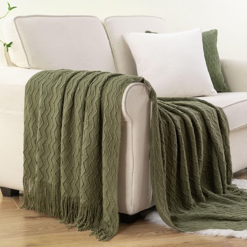 BATTILO HOME Throw Blanket for Couch, Textured Knit Throw, Olive Green Throws for Home Decor, Soft Blanket Throw for Bedroom Decor Housewarming Gifts, 50"x60"