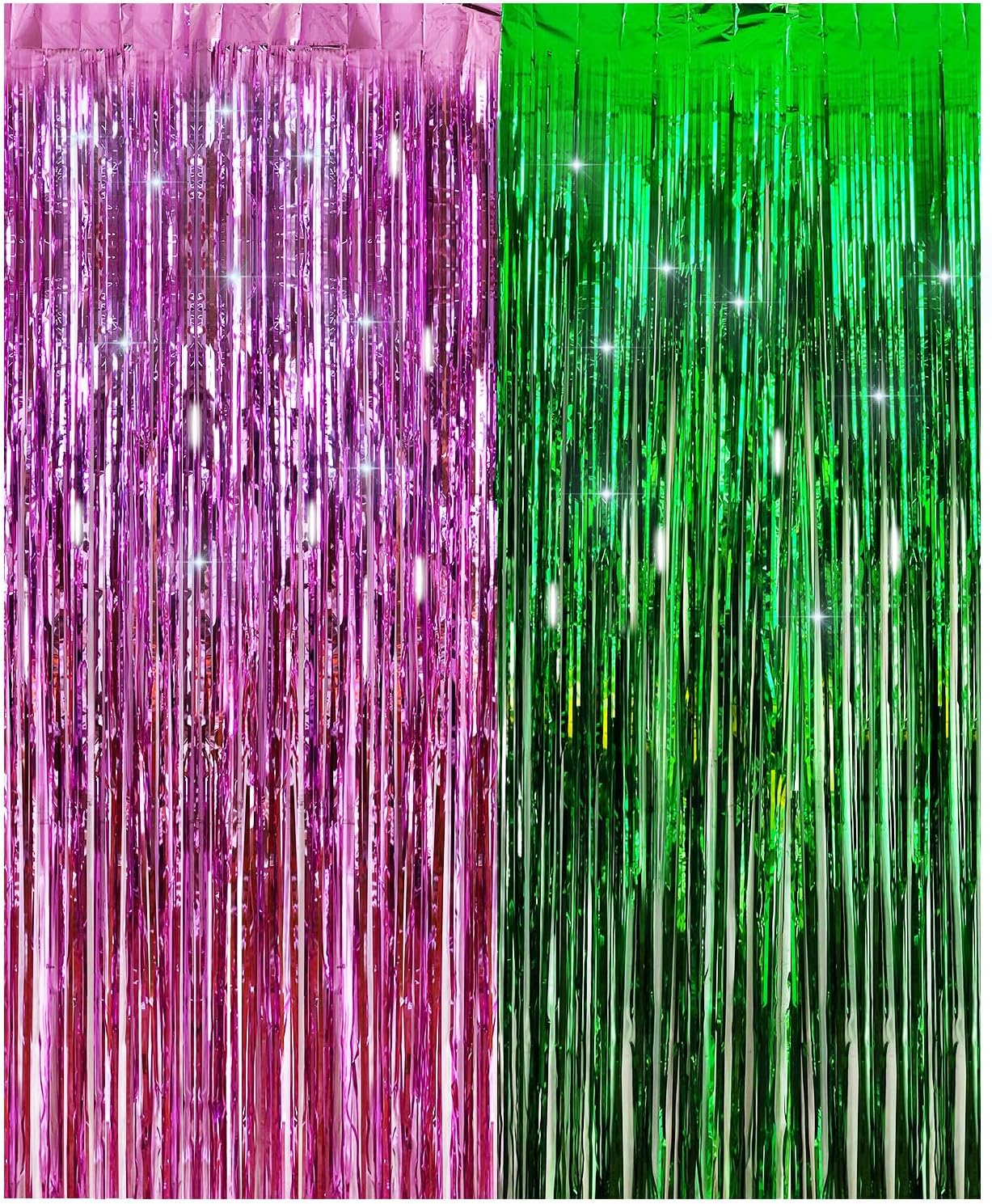 Skiennix Pink & Green Tinsel Curtain | Foil Fringe Backdrop for Birthday & Baby Shower Decor