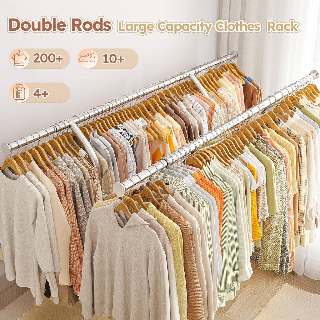 Raybee Heavy-Duty Clothing Rack - 630 LBS Capacity | Rolling Metal Garment Rack for Closet & Laundry Room