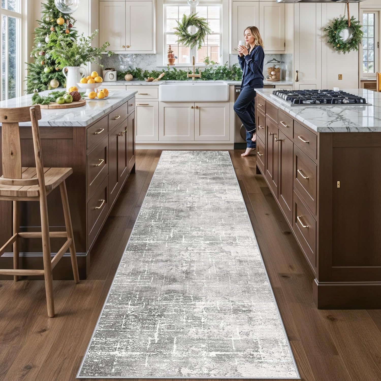 Skiennix Washable Long Hallway Runner Rug - Non-Slip Soft Abstract Design | 2'6"x12" for Entryway & Living Room