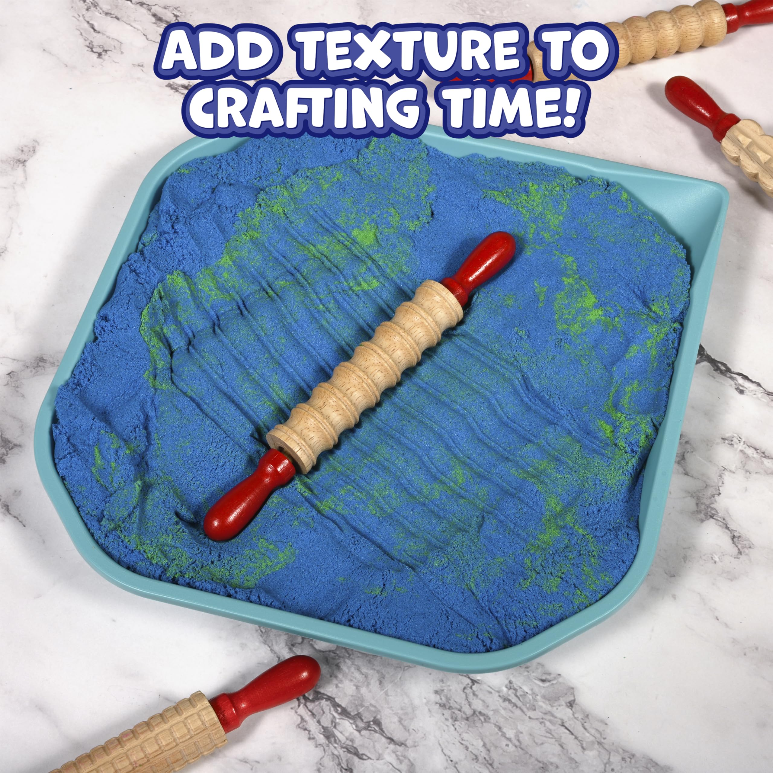 Ready 2 Learn Mini Textured Wooden Rolling Pins | Set of 6 | 7.25 inches | Turning Handles | Rollers for Kids' Dough, Crafts, Imaginative Play