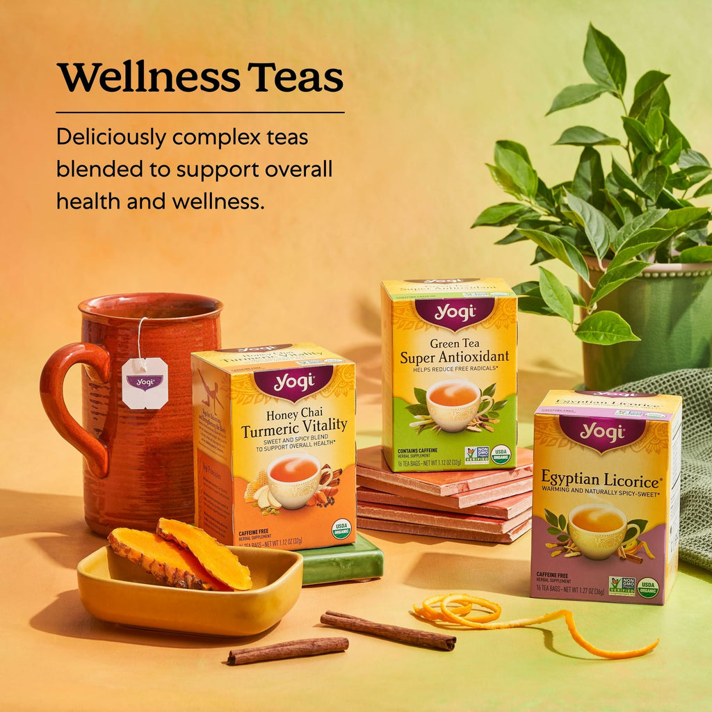 Yogi Tea DeTox and Wellness Variety Pack 4pk - 16 Bags per Pack (4 Pack) - Organic Herbal Cleansing Teas - Includes (2 Boxes Each) of Honey Chai Turmeric Vitality & DeTox - Caffeine-Free Teas