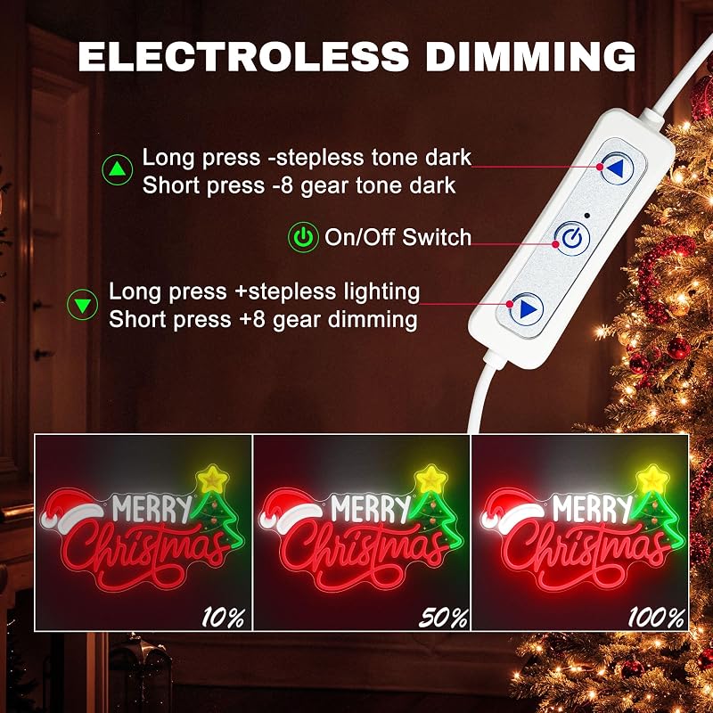 Merry Christmas Neon Sign - Wall Decor with Santa Hat (Xmas Variation)