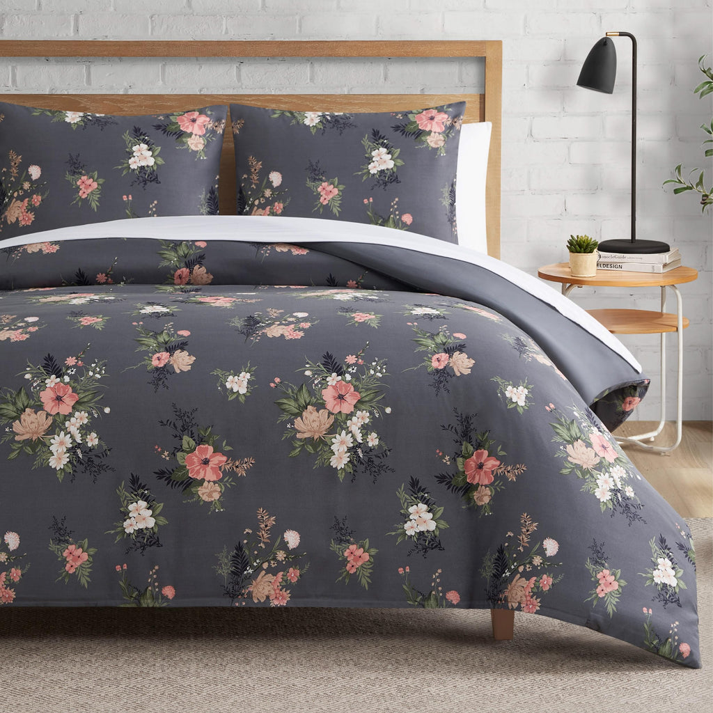 Lucky Brand Cali Bouquet Floral Dark Grey Duvet Cover Set - Twin/Twin XL Size - 2 Piece Luxurious Bedding Ensemble