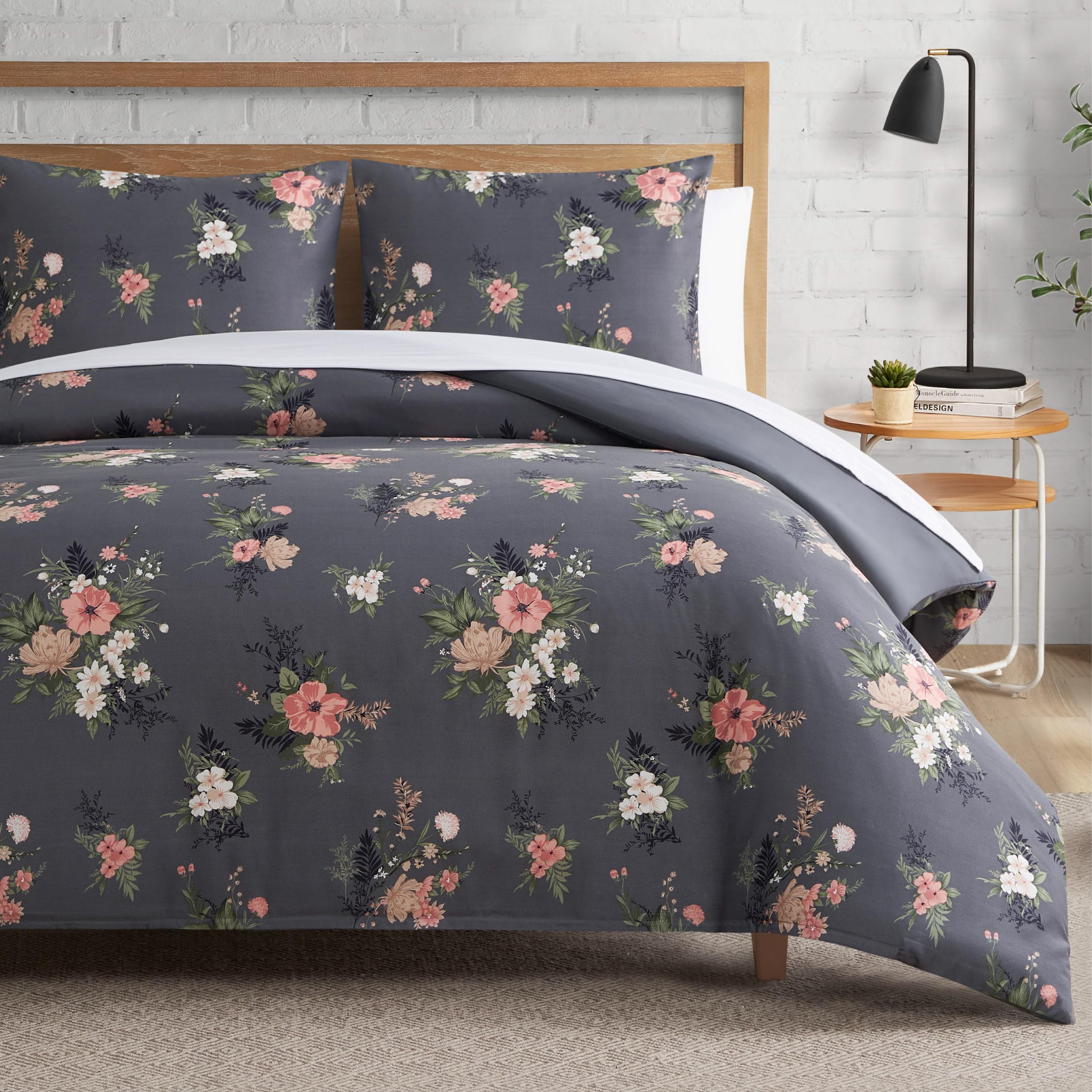 Lucky Brand Cali Bouquet Floral Dark Grey Duvet Cover Set - Twin/Twin XL Size - 2 Piece Luxurious Bedding Ensemble
