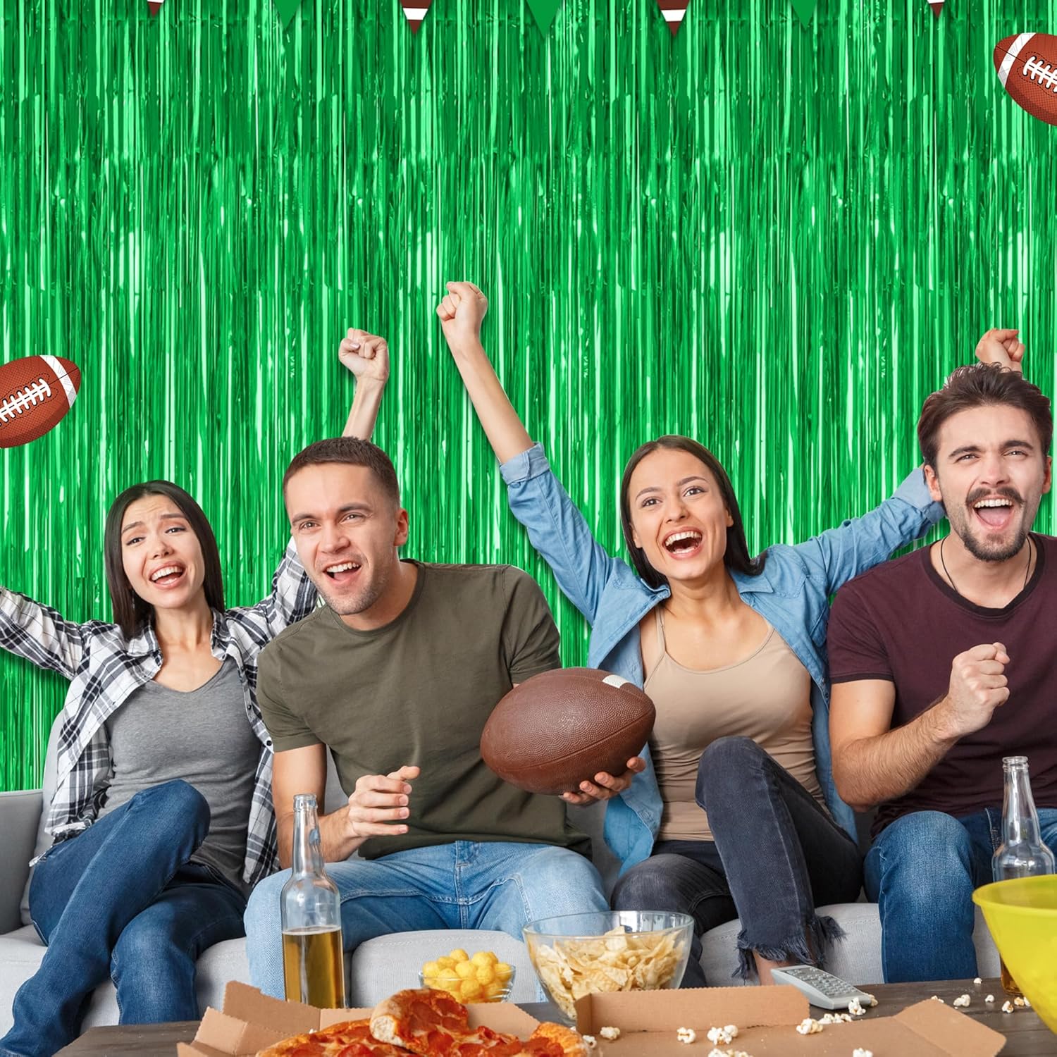 Skiennix Green Streamer Backdrop - 12 Pack Metallic Foil Fringe Curtains | 3.28 FT x 7.05 FT Party Decor