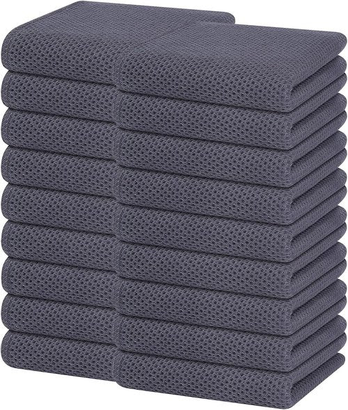 Homaxy 100% Cotton Waffle Weave Dish Towels - Ultra Soft & Absorbent Quick-Drying, 13 x 28 Inches, Dark Grey, 18-Pack