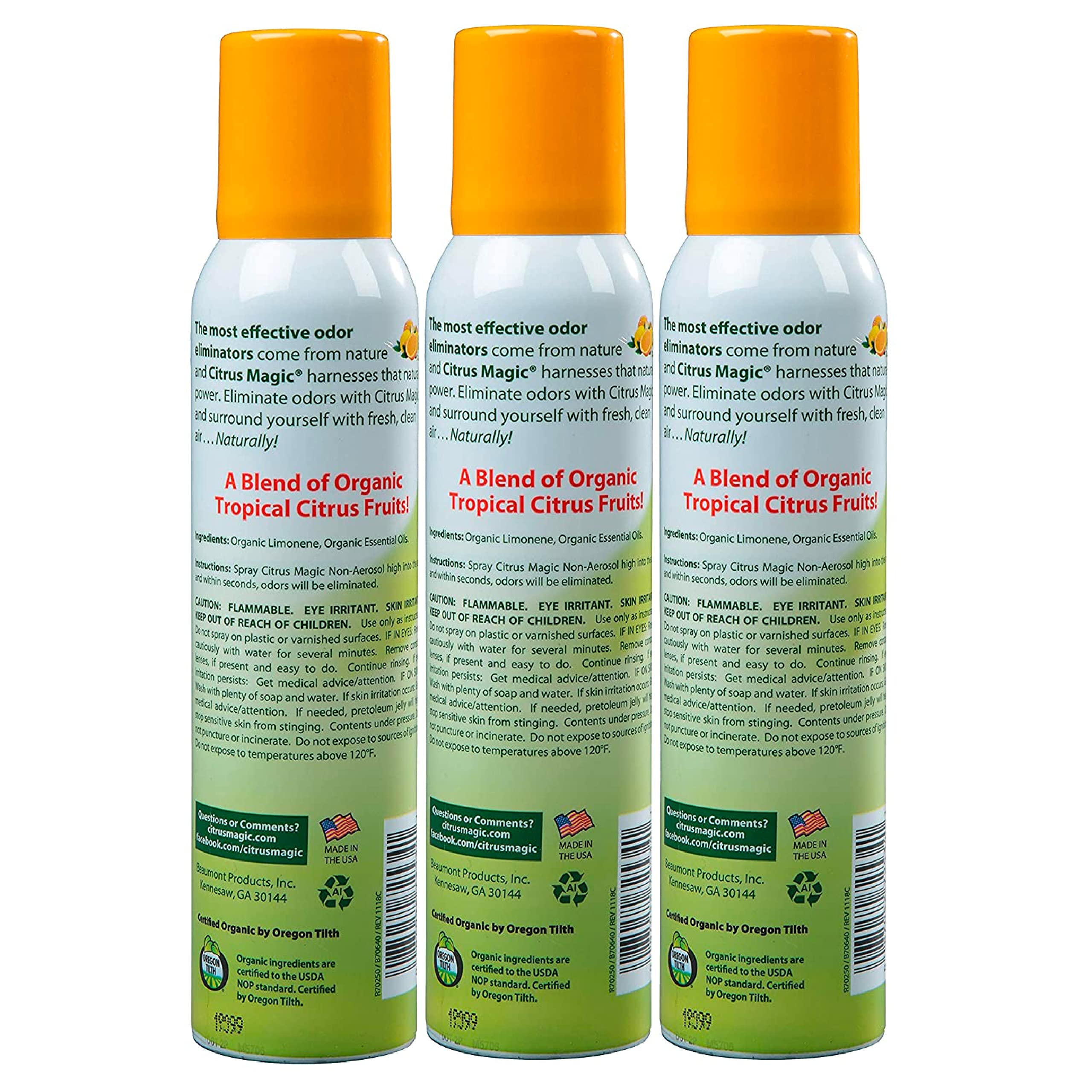 Citrus Magic Organic Natural Odor Eliminating Air Freshener Spray, Orange Zest, 3-Ounce, Pack of 3