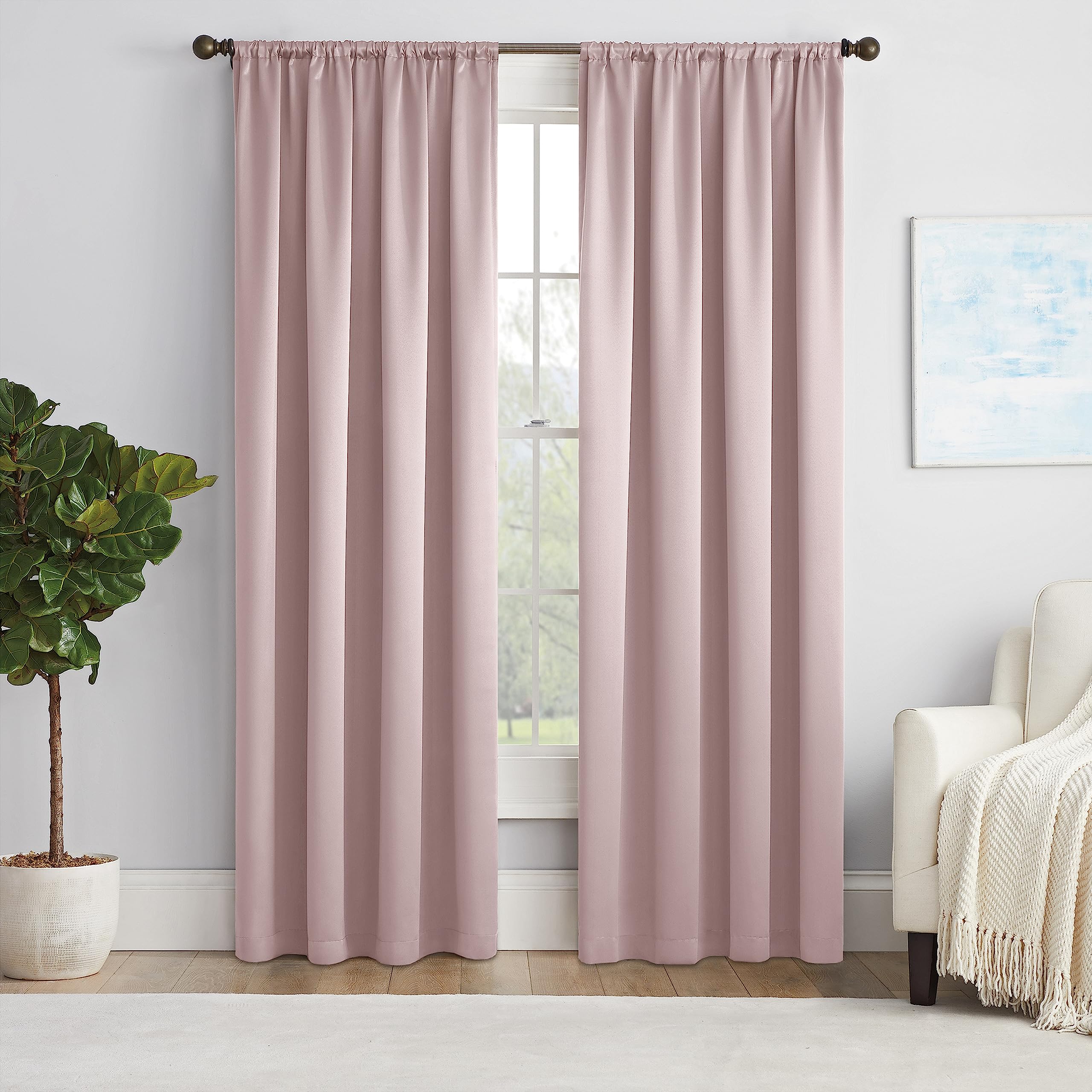 Eclipse Solid Thermapanel Modern Room Darkening Rod Pocket Window Curtain for Bedroom (1 Panel) 54" x 84" Curtain Panel in Blush