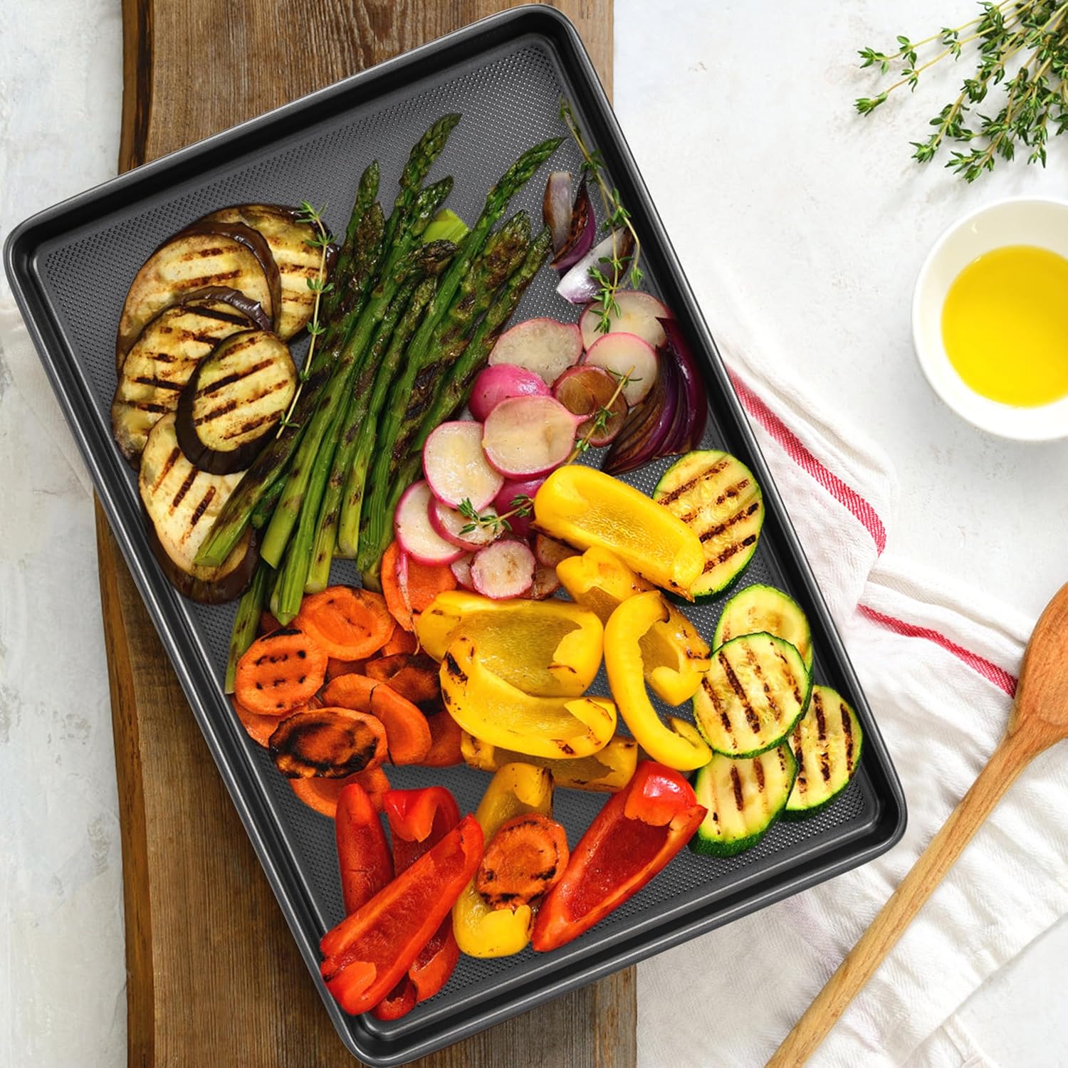 Tiawudi Baking Sheet Pan Set - Heavy Duty Nonstick Cookie Sheets | 0.8mm Carbon Steel, Set of 3