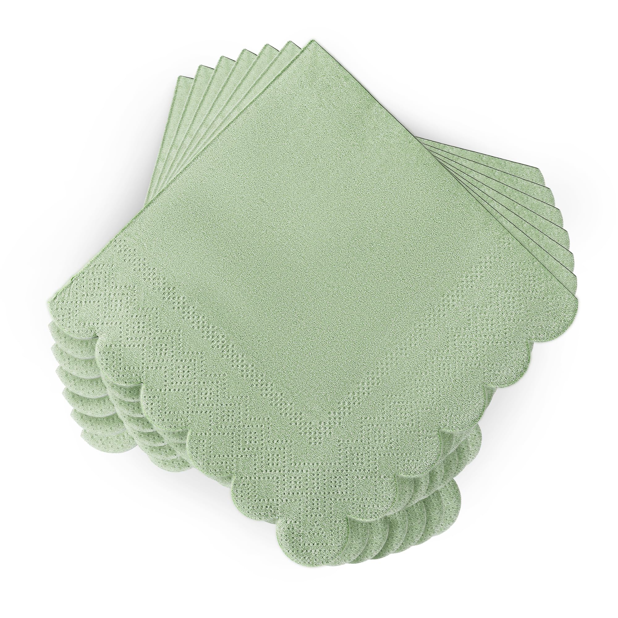100 Pcs Sage Green Napkins Scalloped Edged Dessert Cocktail Napkins Folded 5 x 5 Inches Disposable Napkins for Dinner Wedding Birthday Party