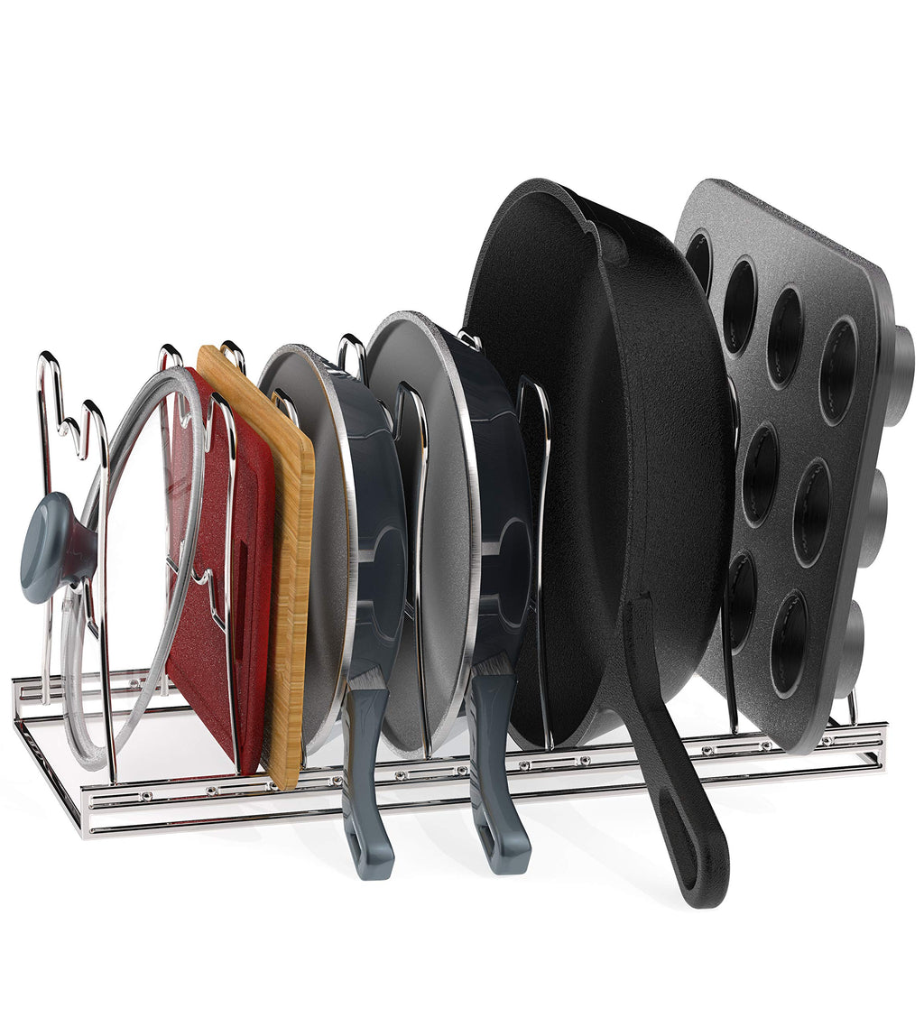 Simple Houseware 7 Adjustable Compartments Pot and Pan Organizer Rack Lid Holder, Chrome