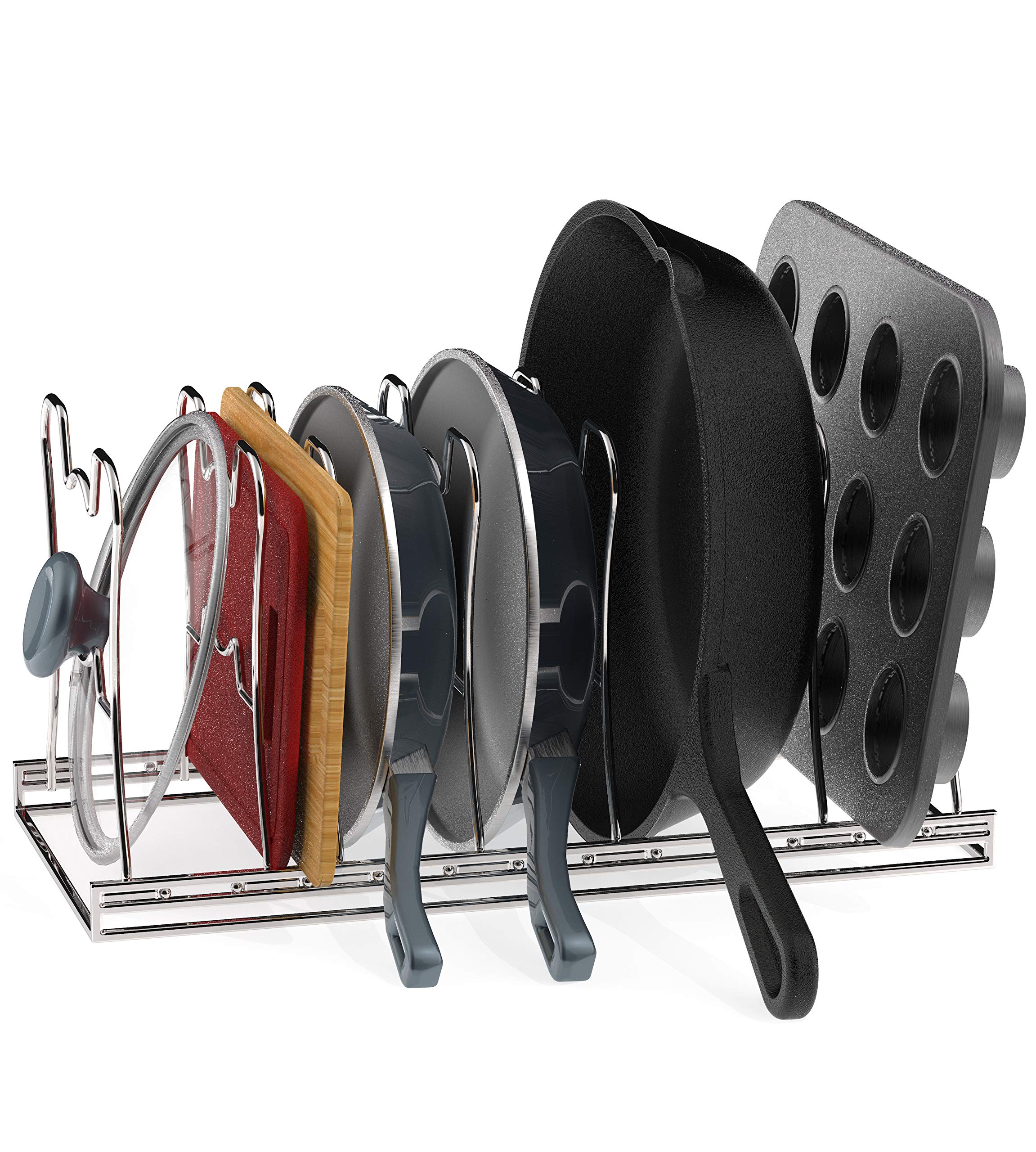Simple Houseware 7 Adjustable Compartments Pot and Pan Organizer Rack Lid Holder, Chrome