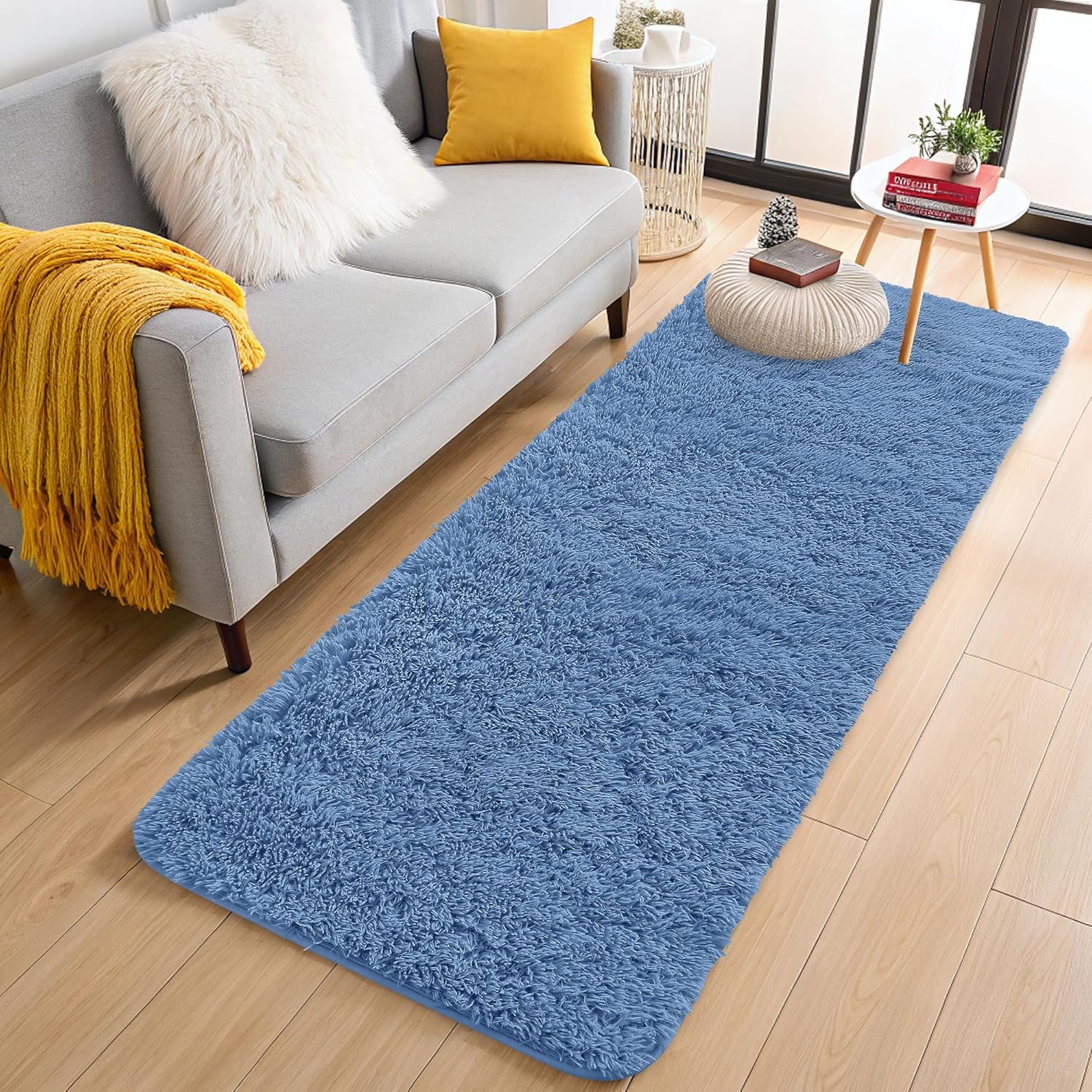 OLANLY Runner Rugs - Soft, Machine Washable Shaggy Carpet for Hallway & Bedroom | Blue 2x5 ft