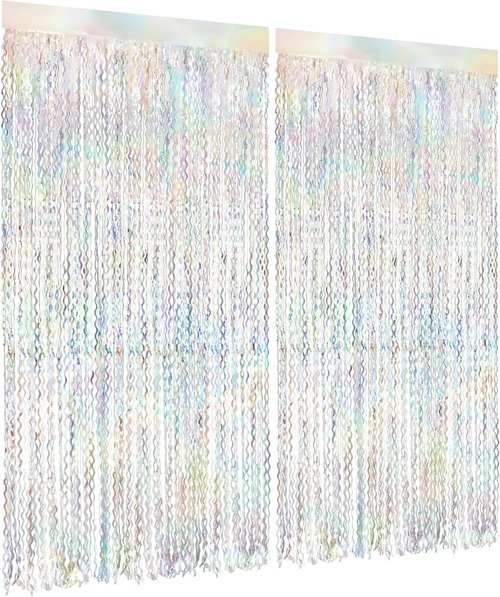Iridescent Party Streamers Backdrop by [Brand Name] - Holographic Fringe Curtain | 3.3x6.6ft Tinsel for Events